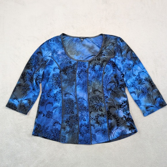 Sami & Jo Y2K Whimsigoth Floral Velvet Burnout Blouse XL Blue Black 3/4 Sleeve — photo 2